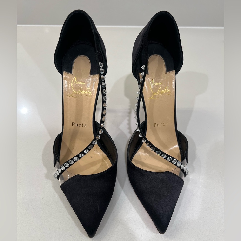 Christian Louboutin Satin and Rhinestone Heels